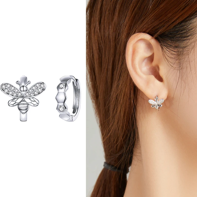 

BISAER Stud Earrings 925 Sterling Silver Blossoming Love CZ Earrings For Women Wedding Engagement Jewelry Anel Gift HVE470