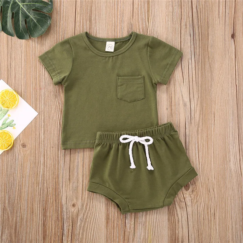 

2020 Summer Toddler Baby Boys Girls Suits Cotton Kids Outfits Children Girl Clothing Set Newborn T-shirts Tops+Shorts Tracksuits