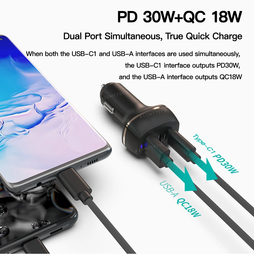 Автомобильное зарядное устройство с 3 USB-портами и поддержкой быстрой зарядки 48