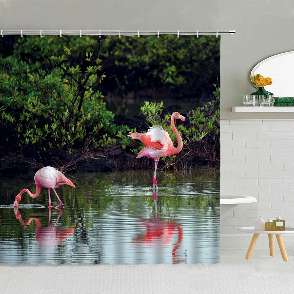 

Funny Animal Fruit Shower Curtain Flamingo Pineapple Cool Summer Bathroom Decor Parrot Ostrich Seagull Waterproof Hooks Curtains