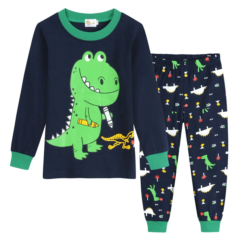 

2020 Autumn dinosaur pajamas boy home suit long-sleeved trousers Cotton boy clothes sleepwear kids pajamas for boys 2-8 years