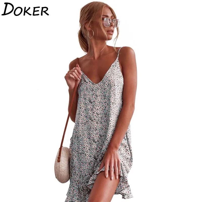 2020 летнее сексуальное мини платье с цветочным принтом женское v образным вырезом