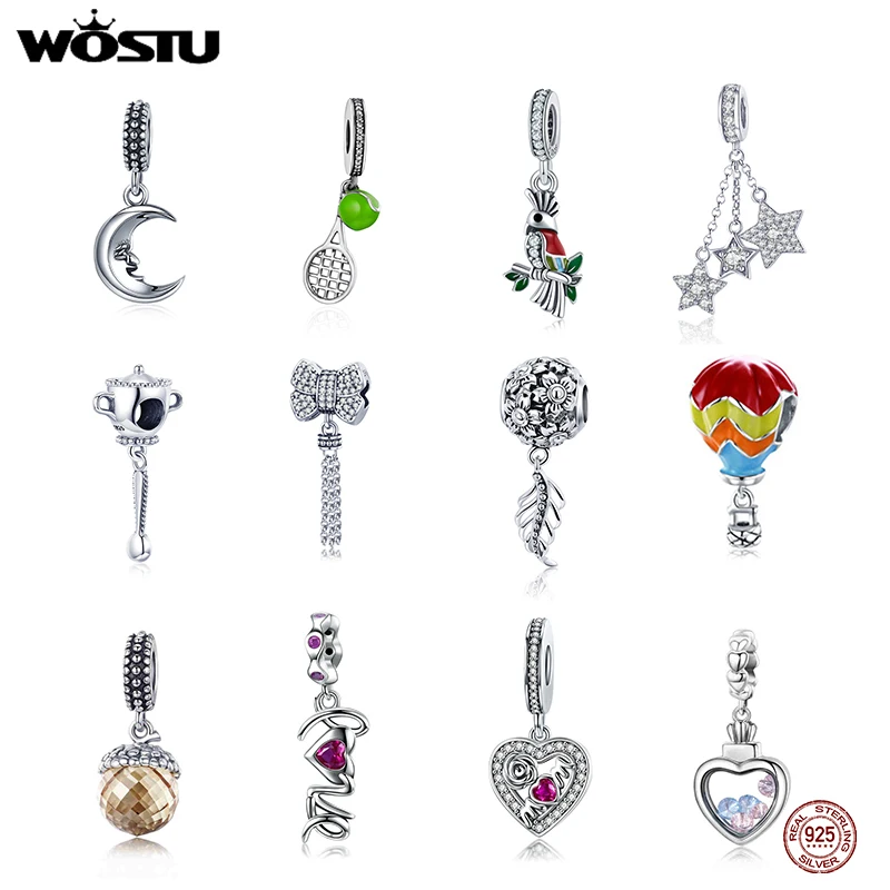 WOSTU Настоящее серебро 925 пробы 20 стилей амулеты циркон бусины подходят