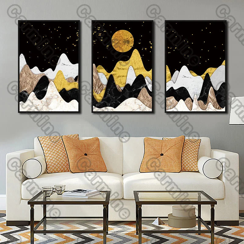 

Poster Mountains Yellow Moon Landscape Canvas Painting and Prints Wall Art Pictures Decoration for Living Room 3Pcs Frameless