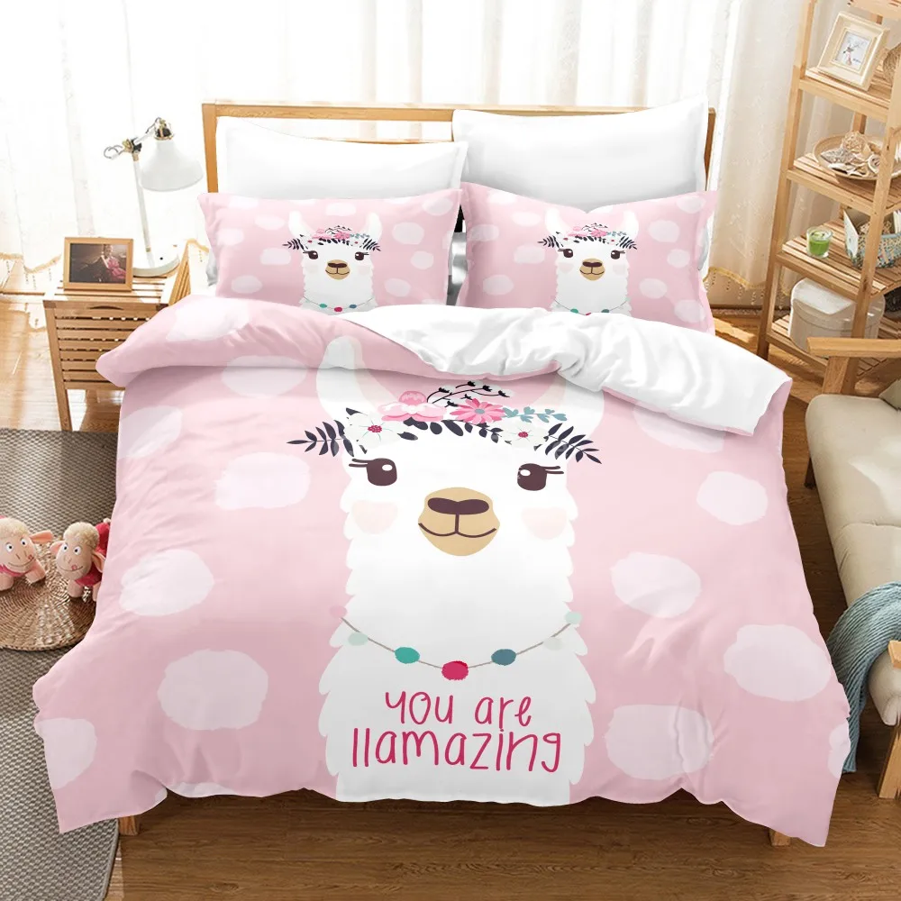 Set biancheria da letto rosa Alpaca Set copripiumino 3d moderno bianco piumino biancheria da letto Twin Queen King Single Size bambini regalo per adulti animale