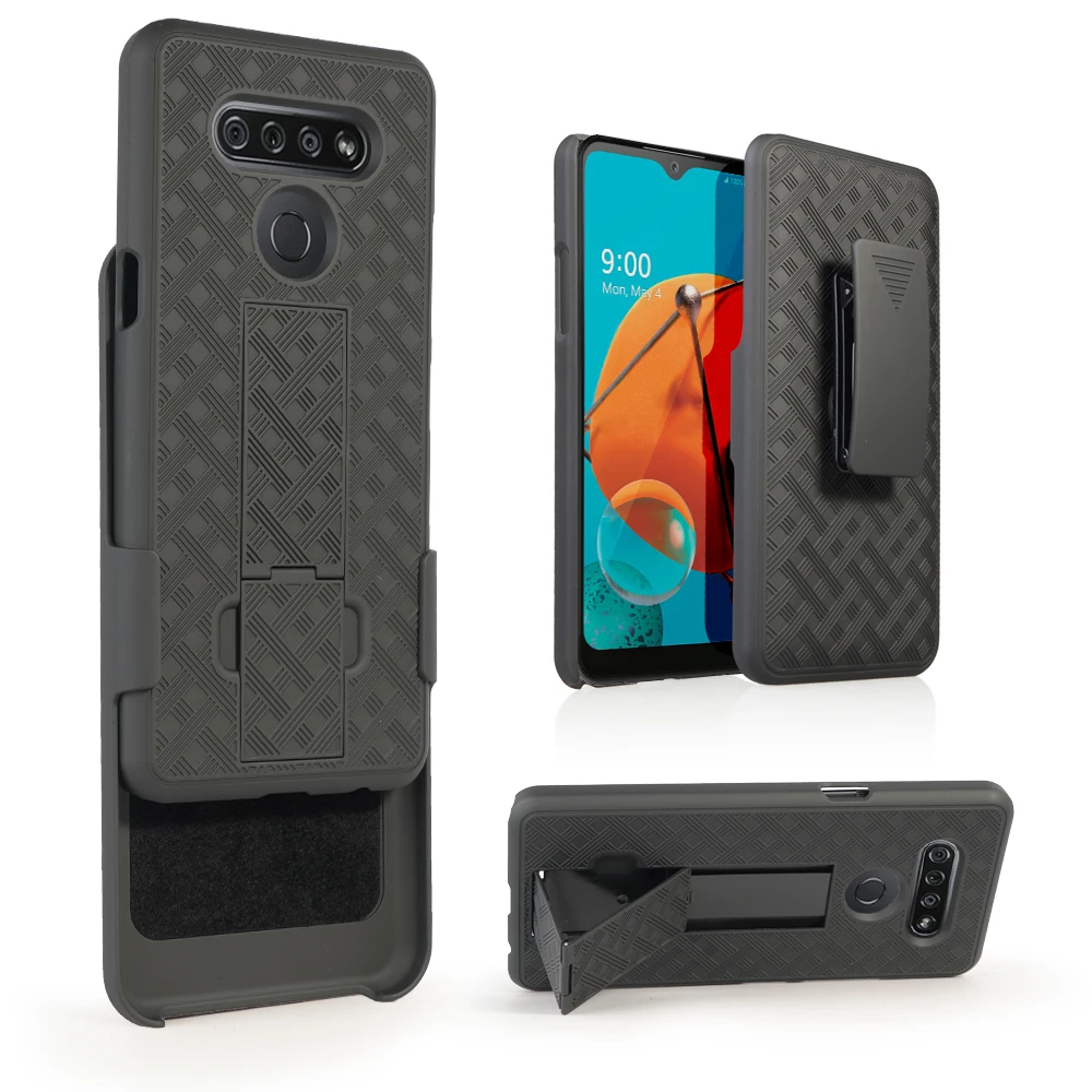 

weave pattern hard PC rugged shockproof kickstand case cover for IPhone 11 Pro Max belt clip holster