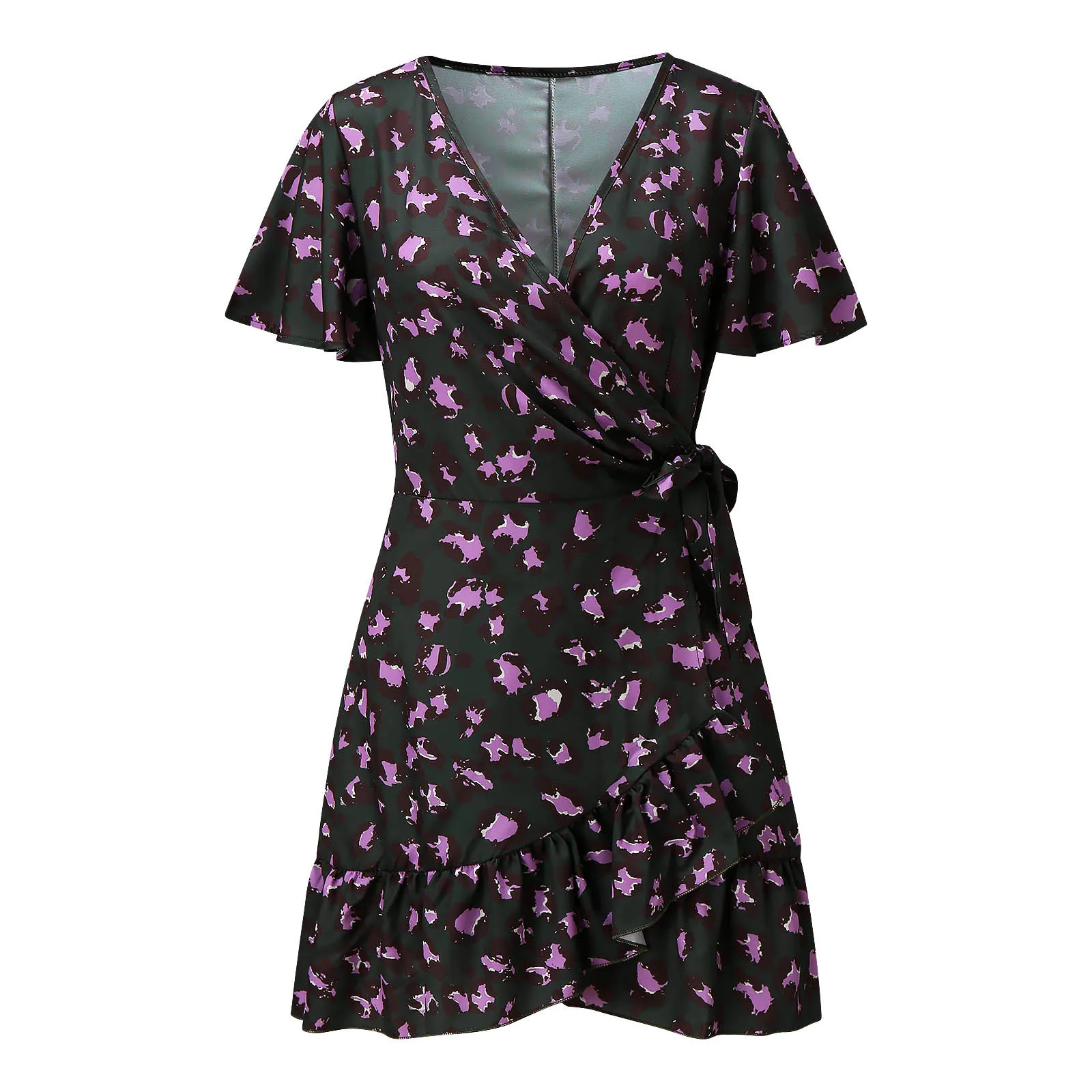 

2021 Women's Summer Dress Short-sleeved V-neck Casual Butterfly Lace-up Ruffle Dress Fashion Daily Comfy Dresses Dropshipping