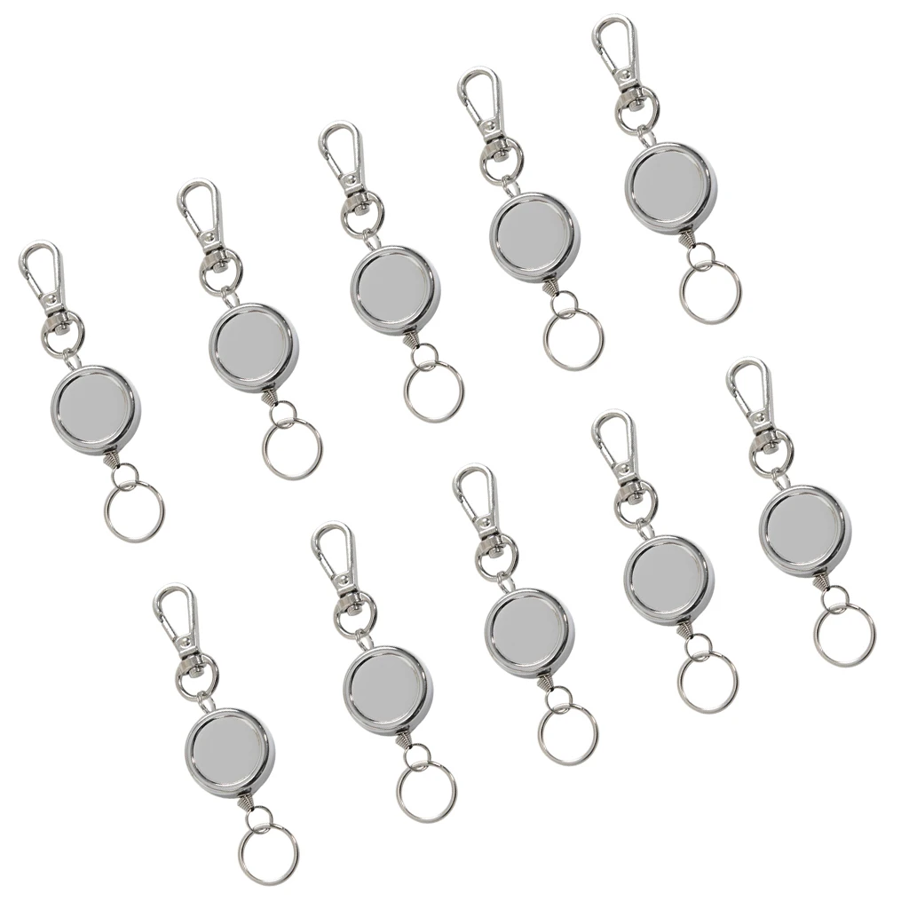

Professional Heavy Duty Self Retracting ID Badge / Key Reel with Retractable Nylon Cord, 17'' Silver (10 Pack)
