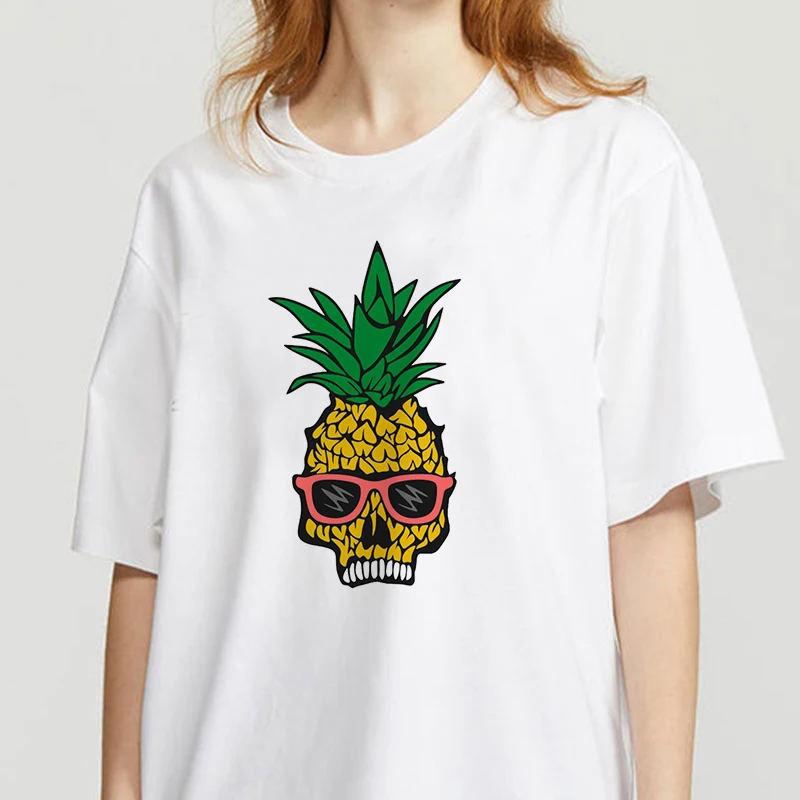 

Summer Women T-shirt skull Theme Printed Tshirts Casual Tops Tee Harajuku 90s Vintage White tshirt Female Clothing