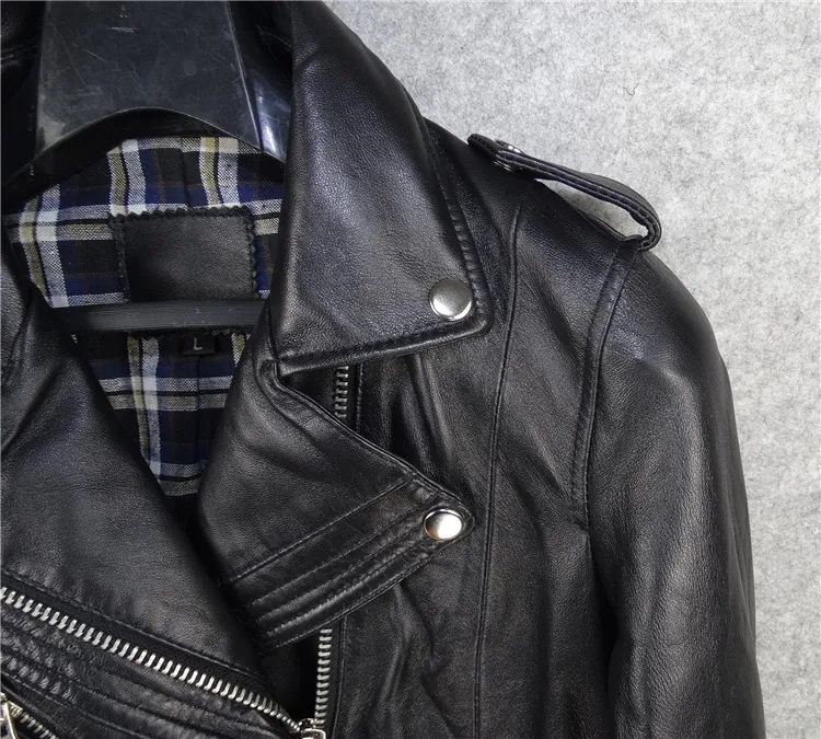 New 2021 Fashion Trend Women's Genuine Sheepskin Leather Motorcycle Biker Jackets Turn-down Collar Black Plus Big Size XXL 2XL