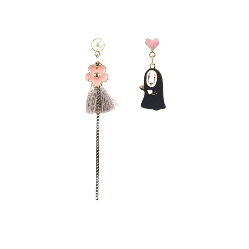 

GY Earrings Cherry Blossom Super Fairy No Face Man Pearl Tassel Women's Long Asymmetric Pink Girly Earrings 925 Silver Needle