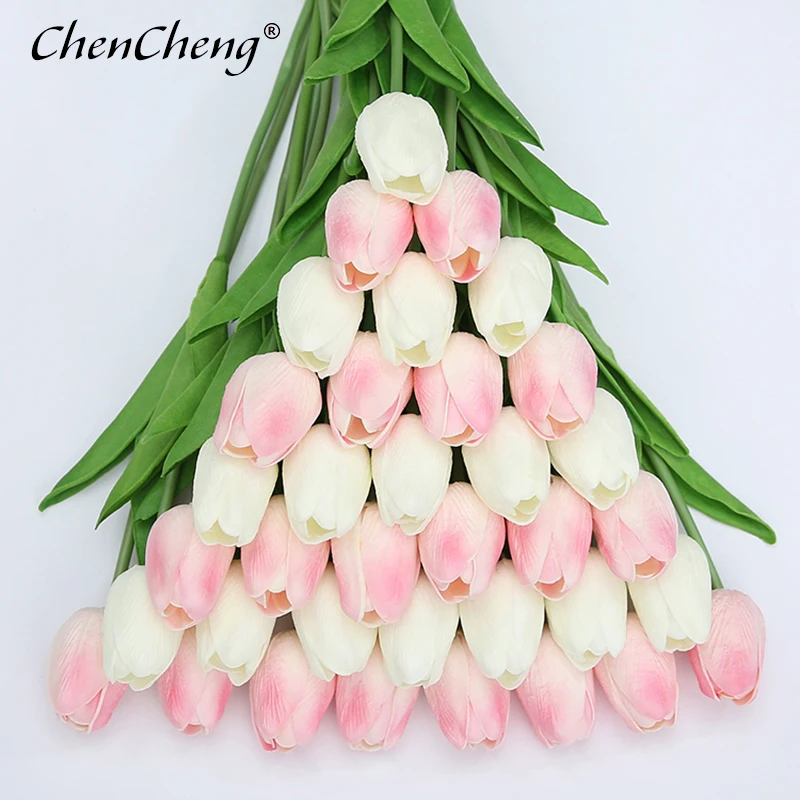 CHENCHENG 31 шт./лот PU искусственный цветок тюльпана настоящий на прикосновение шелк свадебный букет цветов для дома осень украшения вечерние