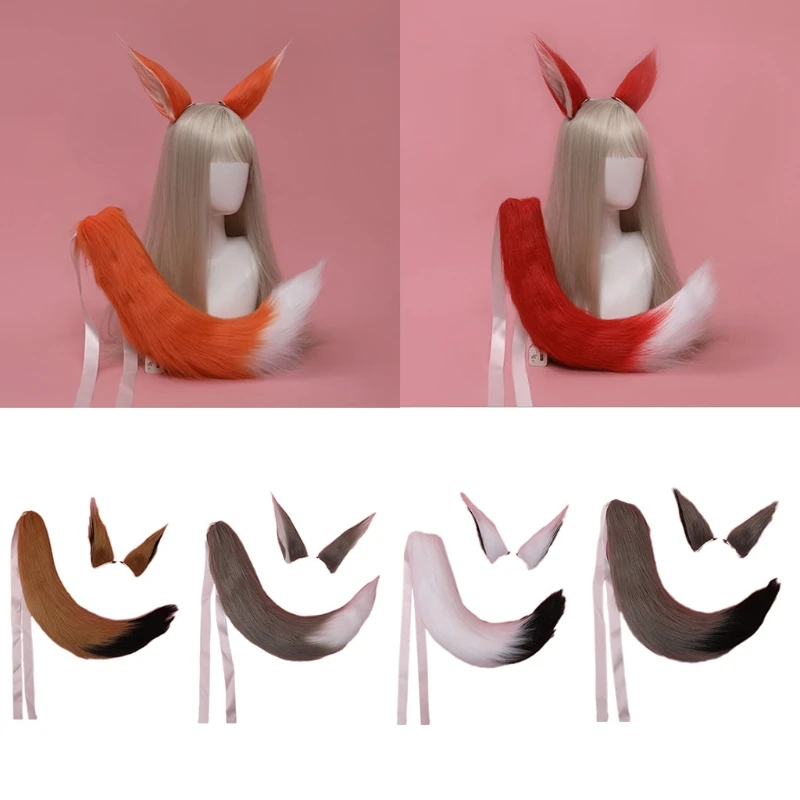 K3NF женский головной убор с длинными меховыми ушками животных набор плюшевых