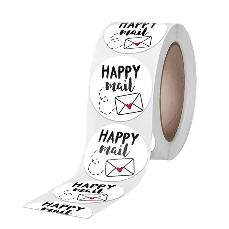 

Happy Mail Thank You Roll Stickers for Packaging Sealing Greeting Cards Envelope Seal Bags 1 Inch Round 500 Stickers