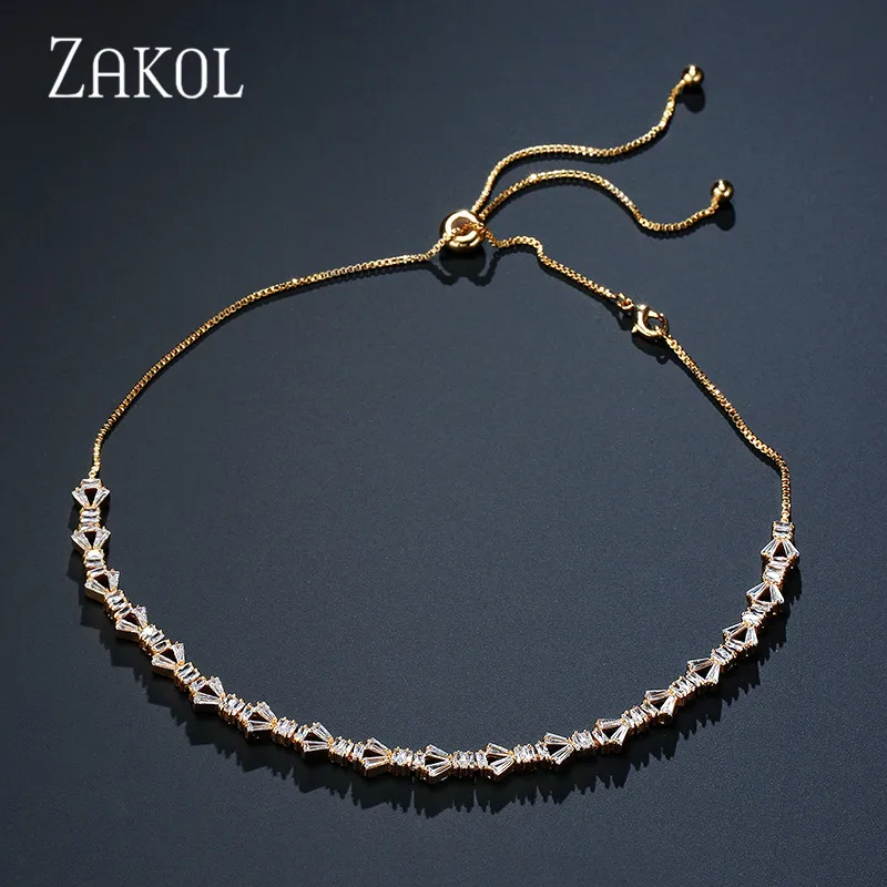 Gold Color ZAKOL модное блестящее ожерелье-чокер с фианитами и цирконием/крутящийся момент для женщин, геометрическое Ювелирное Платье с регулируемой длиной FSNP2046 - Окраска металла: Gold Color