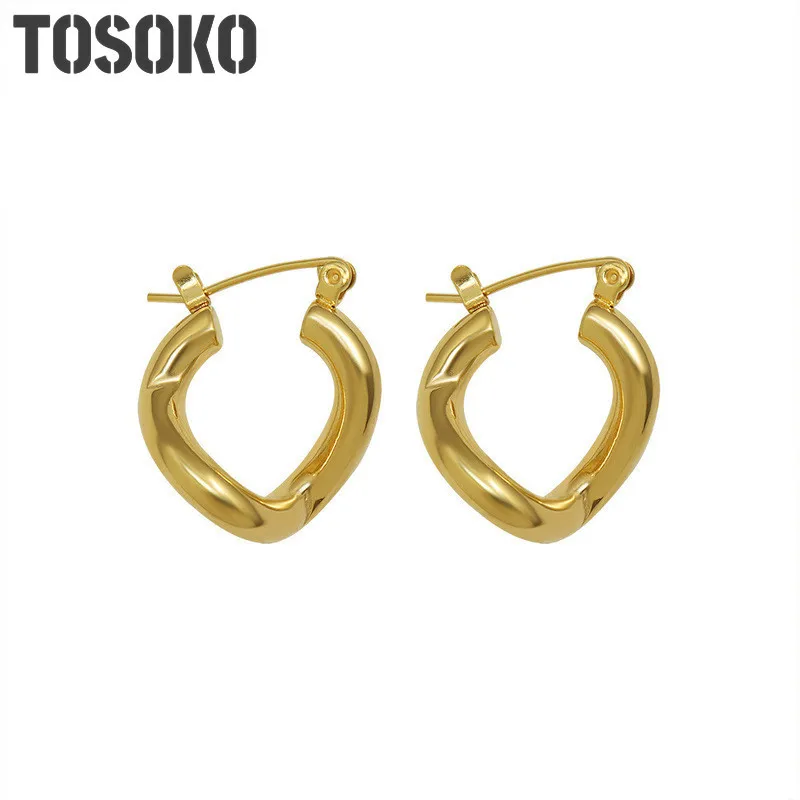 TOSOKO ювелирные изделия из нержавеющей стали геометрические серьги витой формы женские модные серьги BSF495