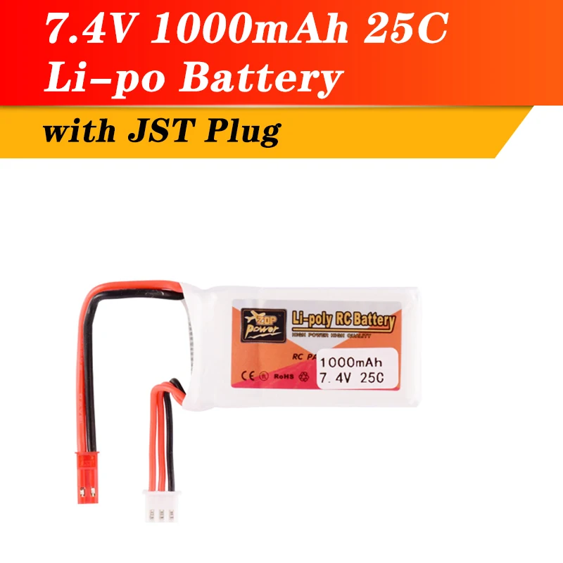 

Новый ZOP Power 7,4 В 1000 мАч 25C 2S Lipo батарея JST вилка перезаряжаемая для радиоуправляемых гоночных дронов вертолет Мультикоптер модель автомобиля