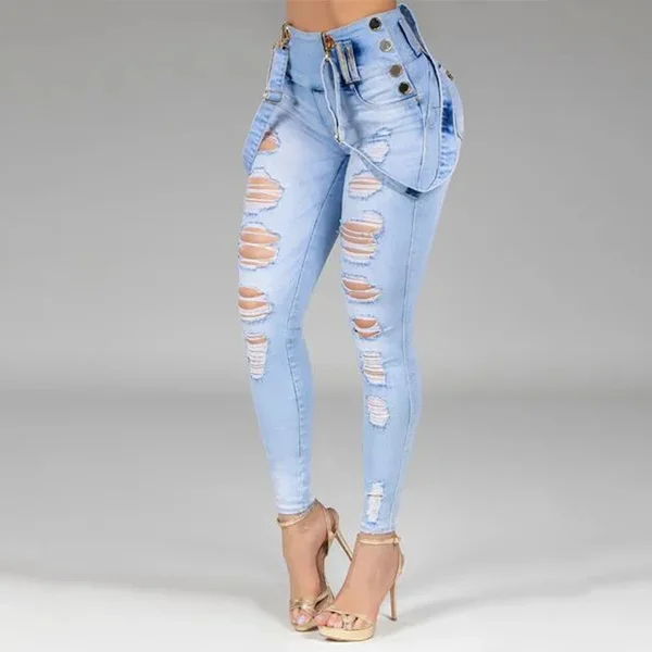

Women High Waisted Jeans Woman Skinny Washed Denim Pants Streetwear Sexy Female Long Jean Pant Trousers with Belts Blue