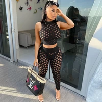 hollow out hole black womens tracksuit sleeveless slim fit crop top and pencil legging 2 piece matching sets summer outfit hot