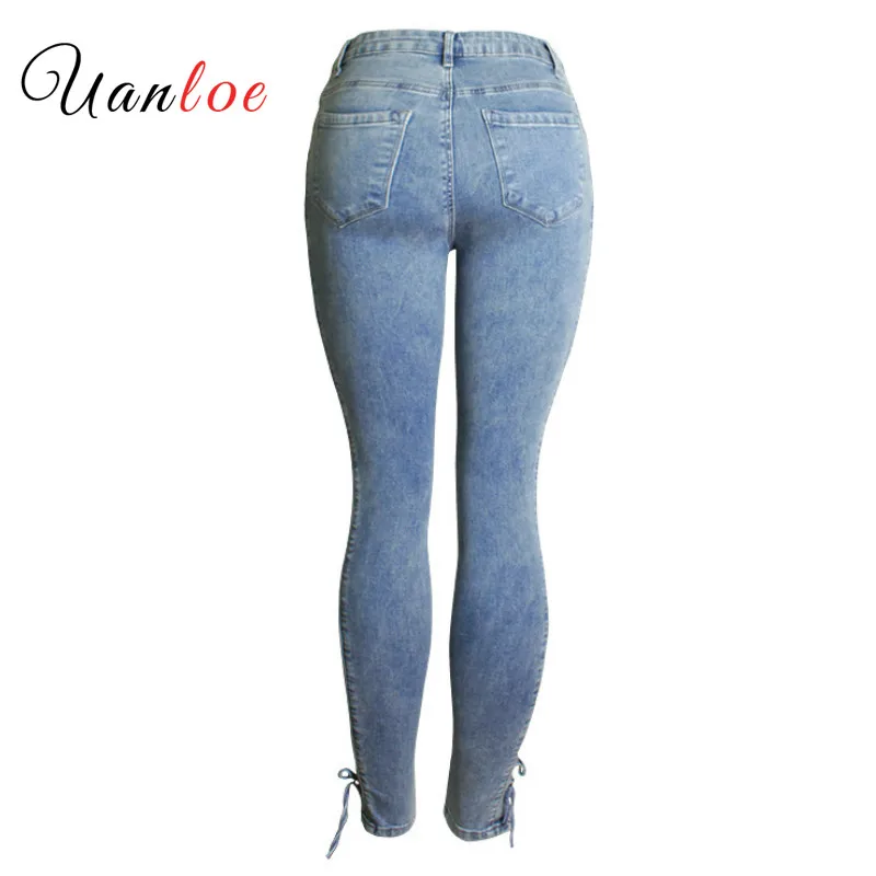 2019 женские джинсы со шнуровкой модные рваные узкие джинсовые брюки-карандаш с