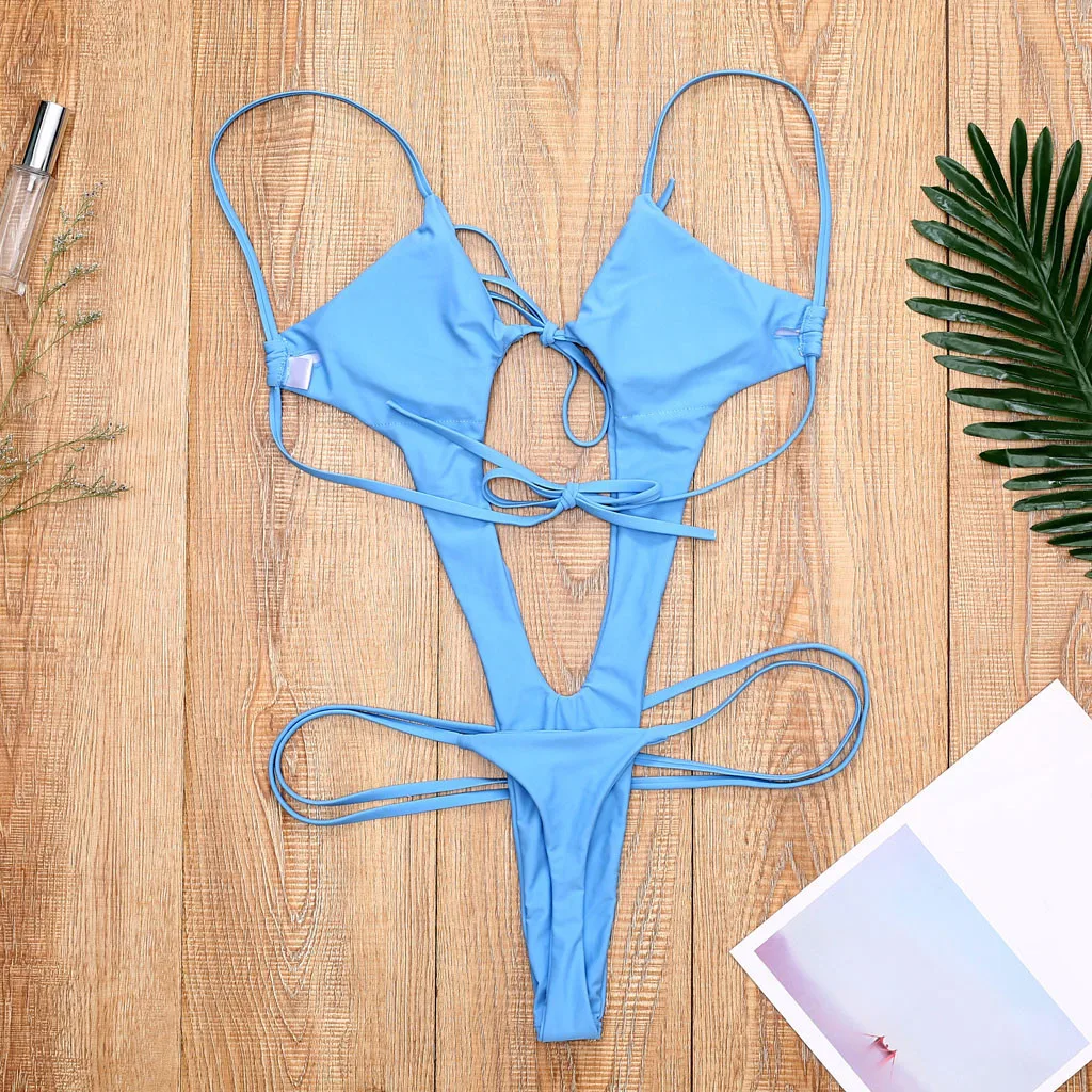 Сексуальный цельный купальник женский бандажный бикини с высоким вырезом