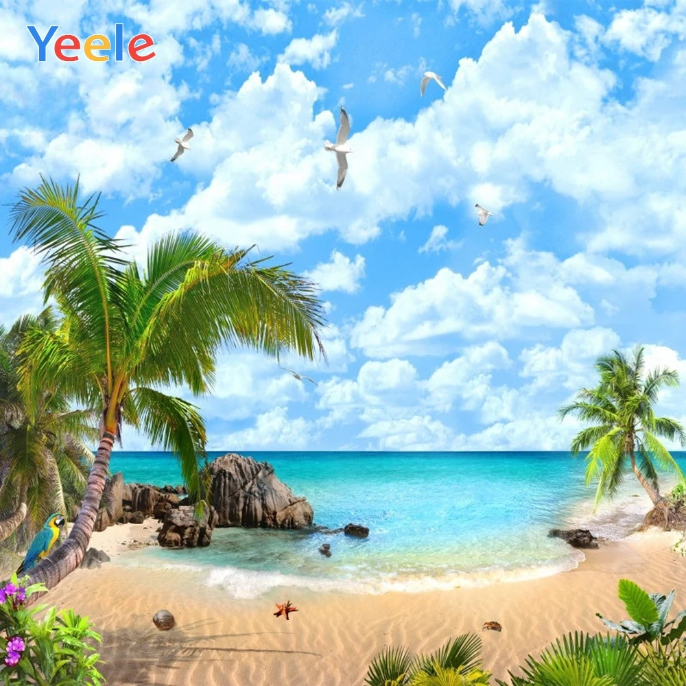 

Summer Tropical Sea Seaside Ocean Beach Palm Tree Sky Cloud Baby Backdrop Photography Background For Photo Studio Photophone