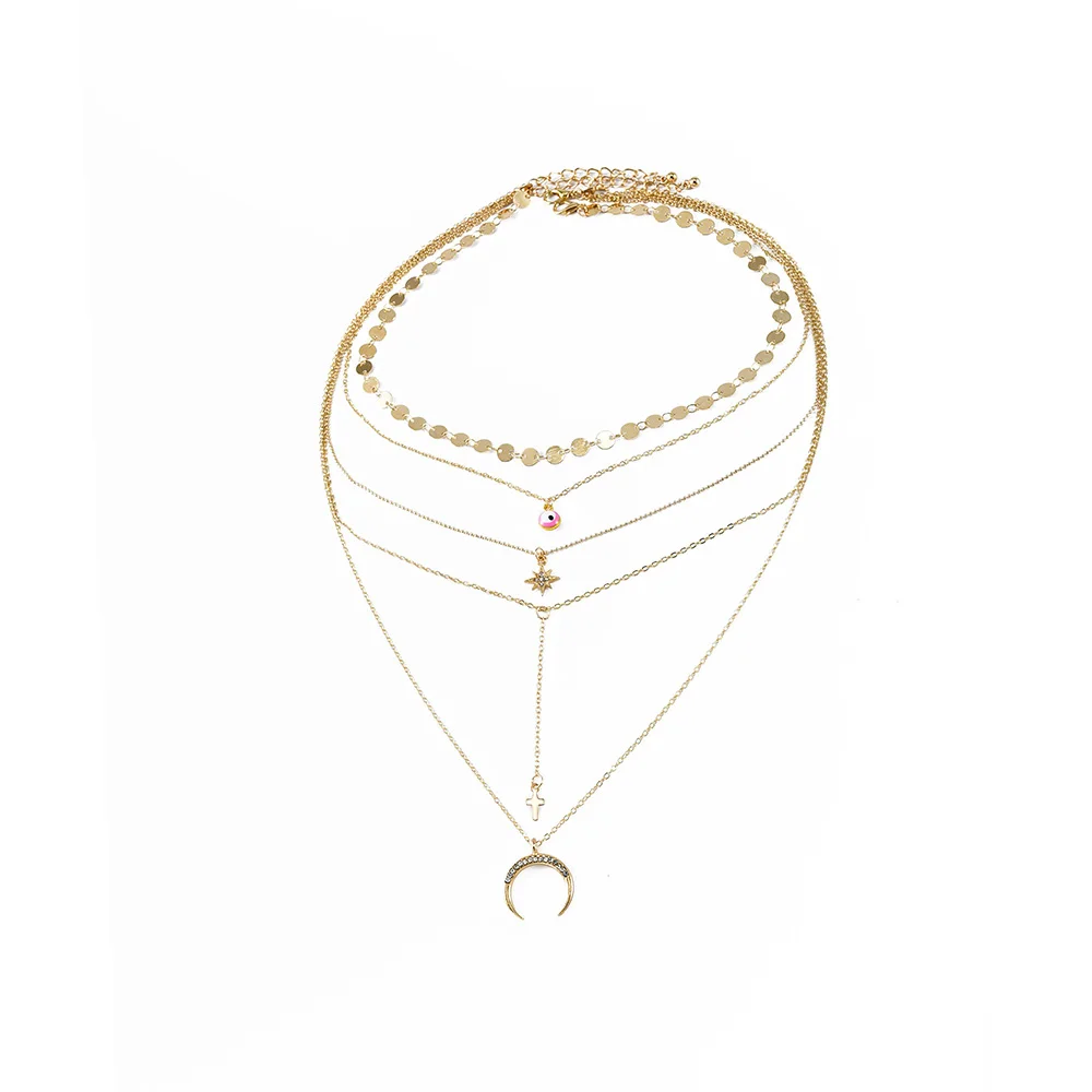 Ожерелье женское многослойное с подвеской в стиле бохо кулон кристаллами