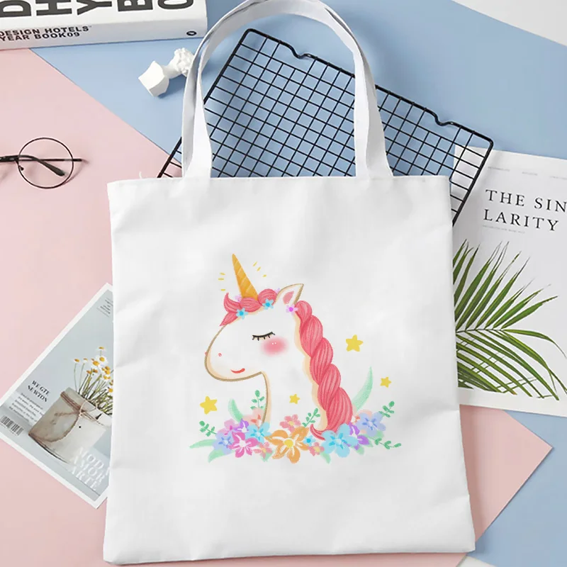 

Aesthetic Unicorn Print Shopper bag Women canvas Handbags Kawaii White Girl Shoulder bag bolsos lady summer bag