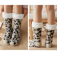 leopard fuzzy slipper socks soft female furry home indoor fluffy women socks warm plush bedroom sleeping womens floor shoes sock