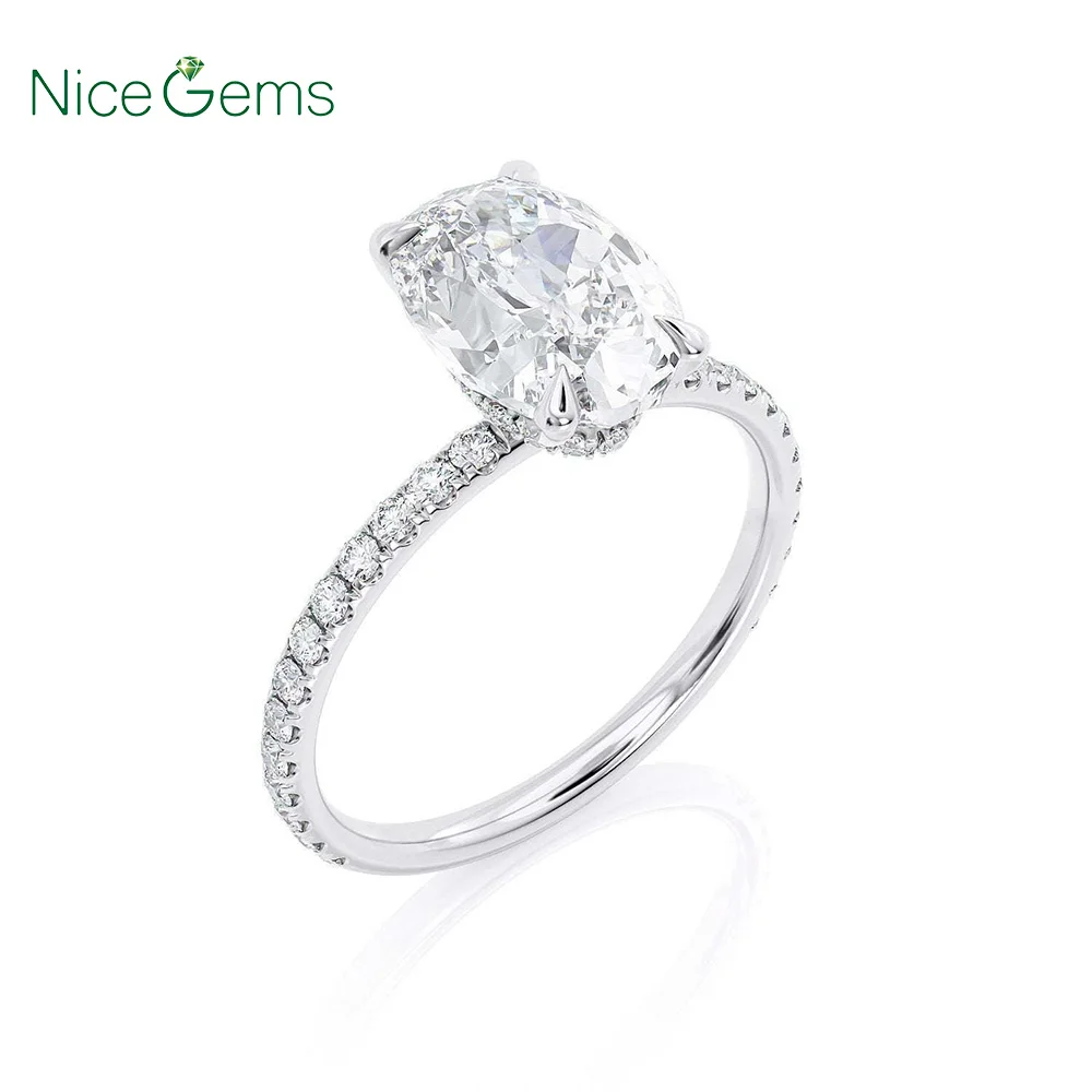 Niceems 2.5ct Овальный муассанит обручальное кольцо скрытый Halo 14 к/18 к белое золото DF