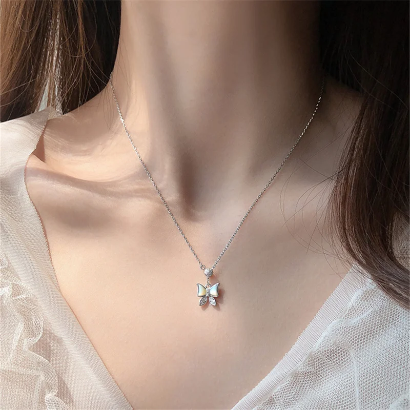 Ожерелье с кулоном в виде бабочки из циркона изысканной ракушкой для девочек