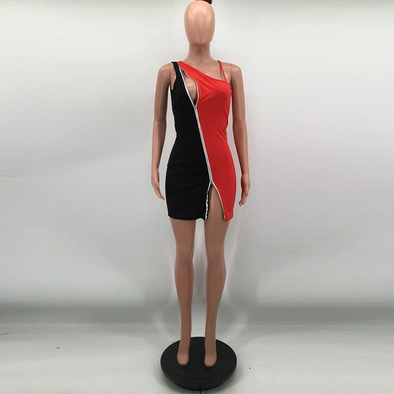 

Patchwork Zip Bodycon Dress Off Shoulder Sexy Birthday Outfits for Women Summer Y2k Clothes Ladies Club Mini Dresses