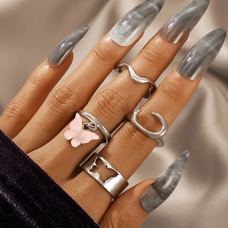

4pcs/set Butterfly Ring Women Ring Set Resin Ring Vintage Ring Opening Ring Adjustable Ring Ins Ring Acrylic Ring Hollow Ring