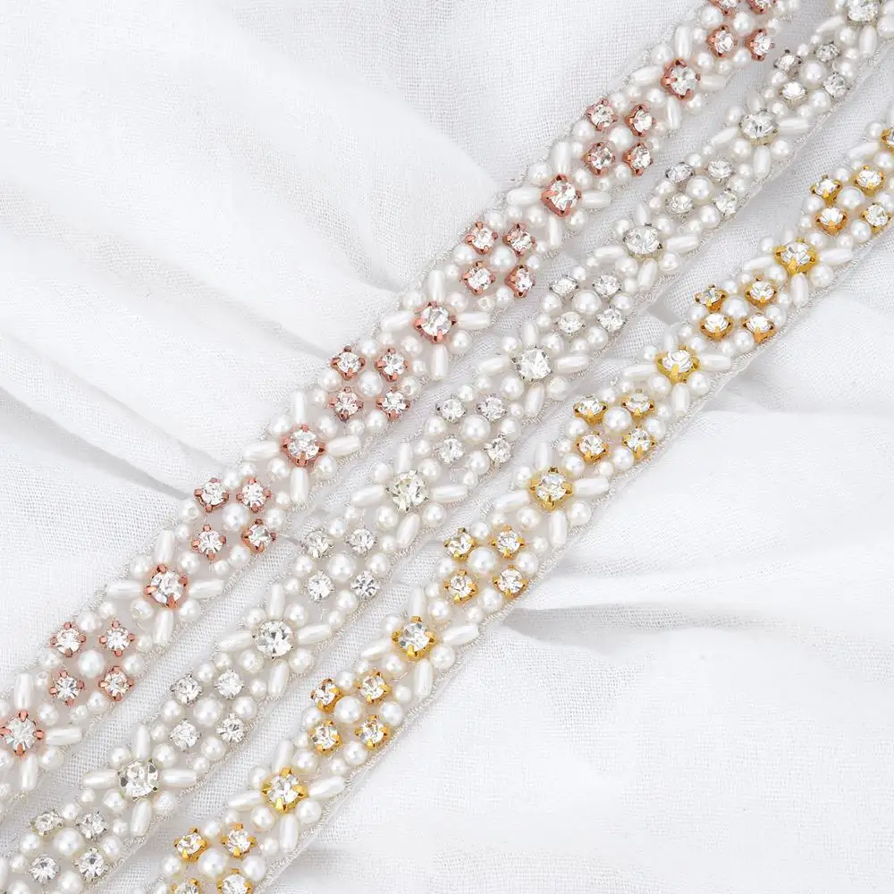 (1 ярд) жемчужные стразы аппликация отделка свадебное платье свадебные