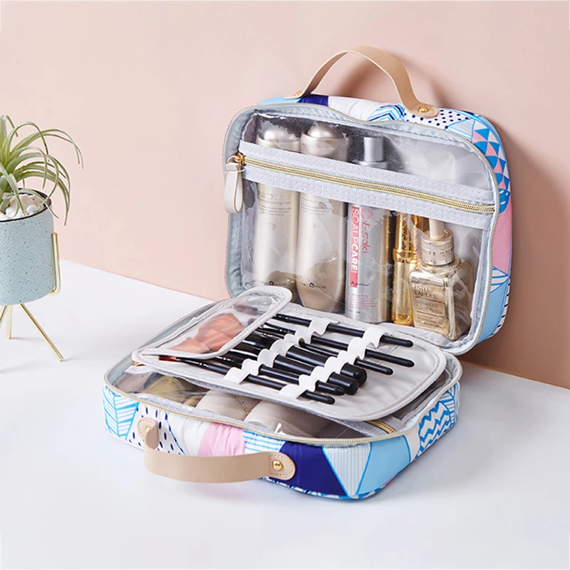 

Beautician Portable Large Cosmetic Bag Double Organizer Toiletry Bag Women's Makeup Eyebrow Pencil Lipstick Supplies Handbags