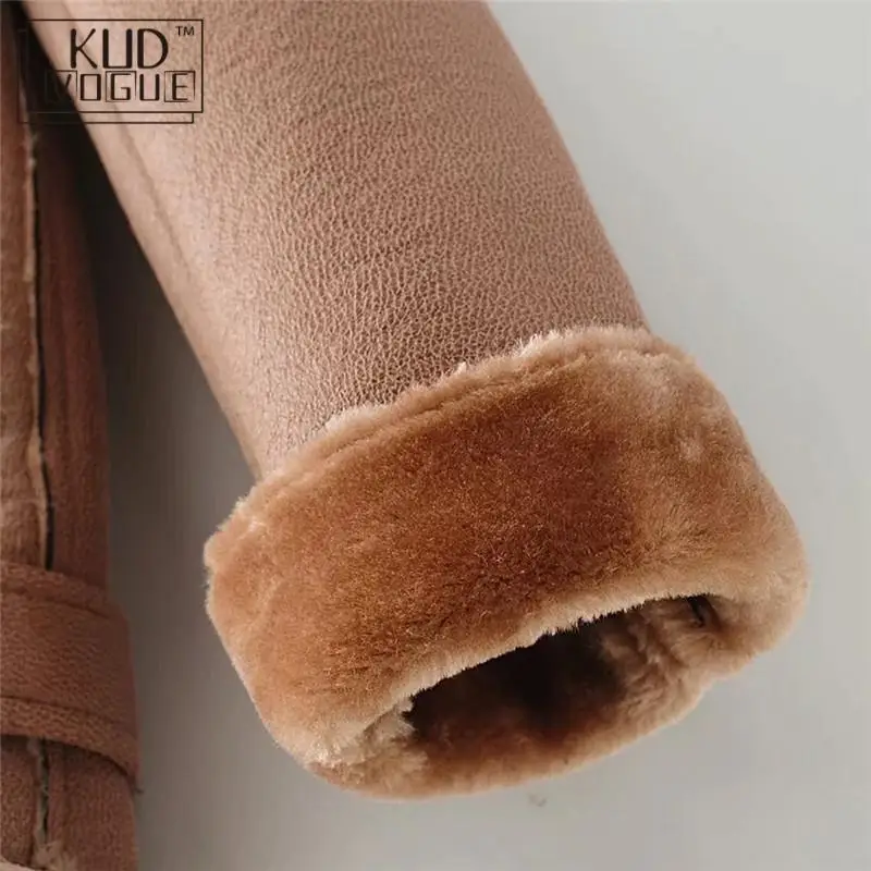 Куртка KUDVOGUE женская из искусственной кожи шерстяной ремень овчины мотоциклетная