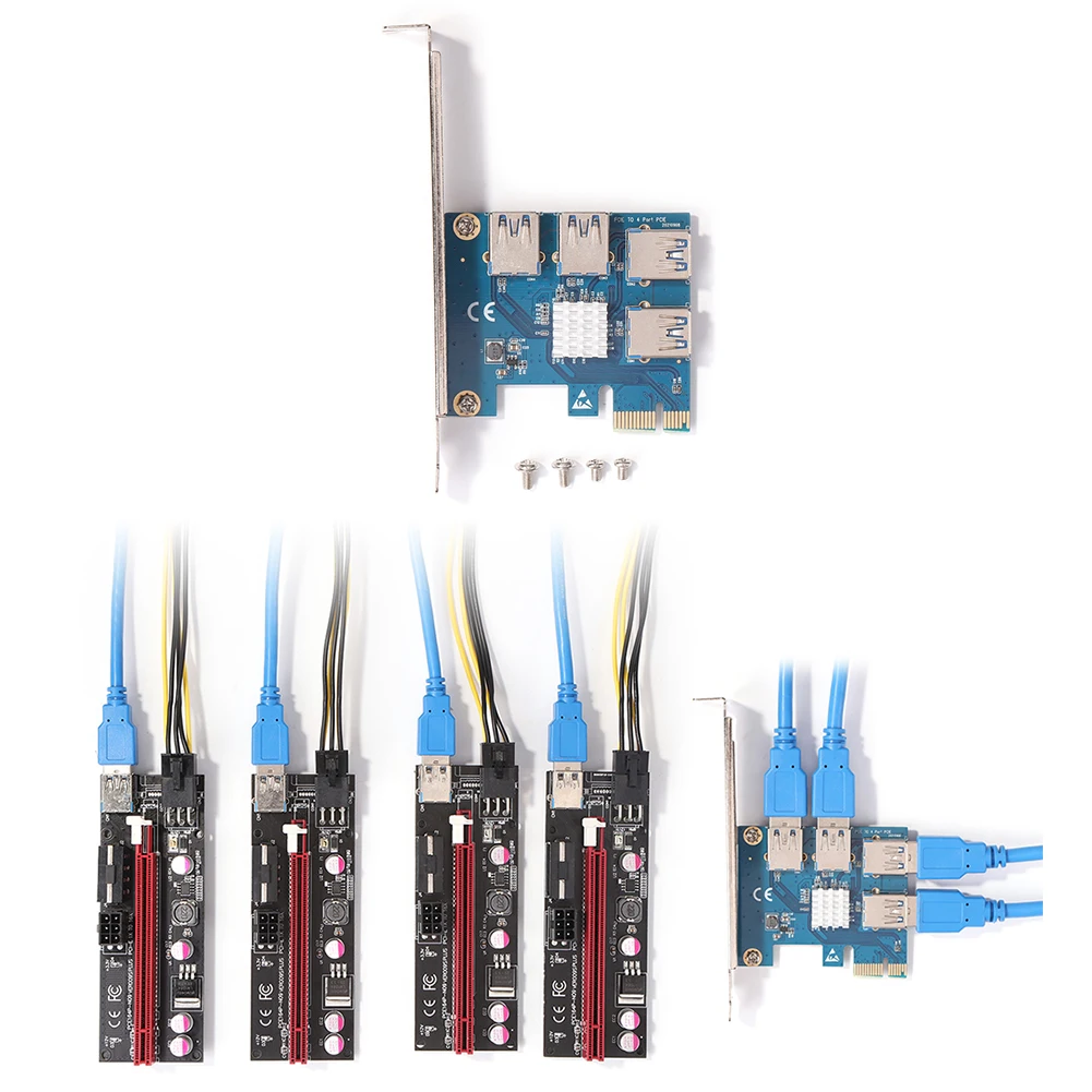 

4-портовый адаптер USB, карта PCI-E к PCI-E, адаптер 1 к 4, PCI-E к слоту PCI-E, один для четырех, подходит для майнинга, специальная карта
