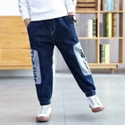 IENENS детские повседневные джинсы на осень свободные шаровары От 4 до 11 лет штаны с эластичной резинкой на талии, детские джинсы с изображением букв Штаны из денима для мальчиков