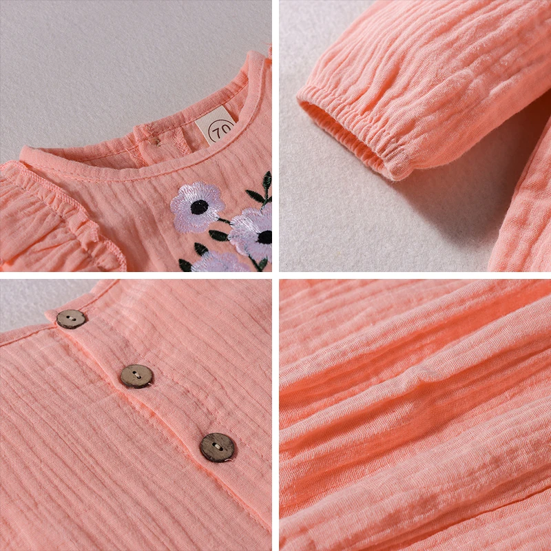 

2021 New Casual Baby Girl Playsuit Floral Embroidery Romers Long Sleeve Trousers Ruffle Romper+Bowknot Hairband 2pcs Set 6M-3T