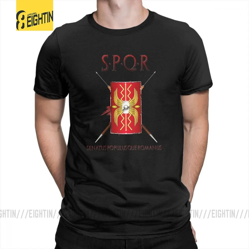 SPQR футболки, хлопок, Классическая футболка с коротким рукавом, новинка, Круглый ворот, мужские футболки, большой размер, принт, дышащие, Новинка - Цвет: Черный