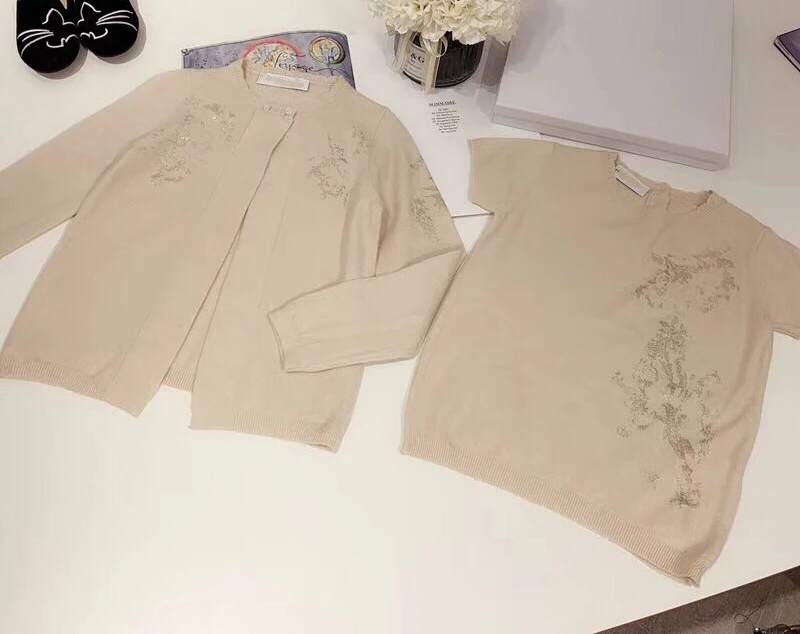 Трикотажное платье принцессы для девочек и вязаные кардиганы розовые хаки