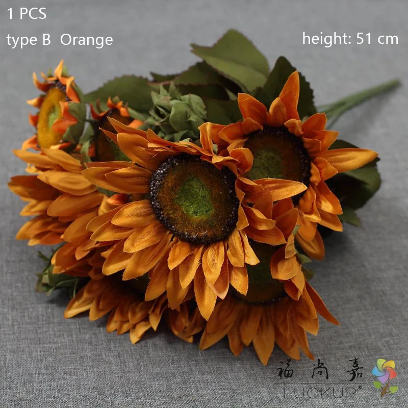 type B Orange 1 шт. 90 см 3 цветочных головки искусственный Подсолнечник шелковые цветы вечерние украшения для дома F411 - Цвет: type B Orange
