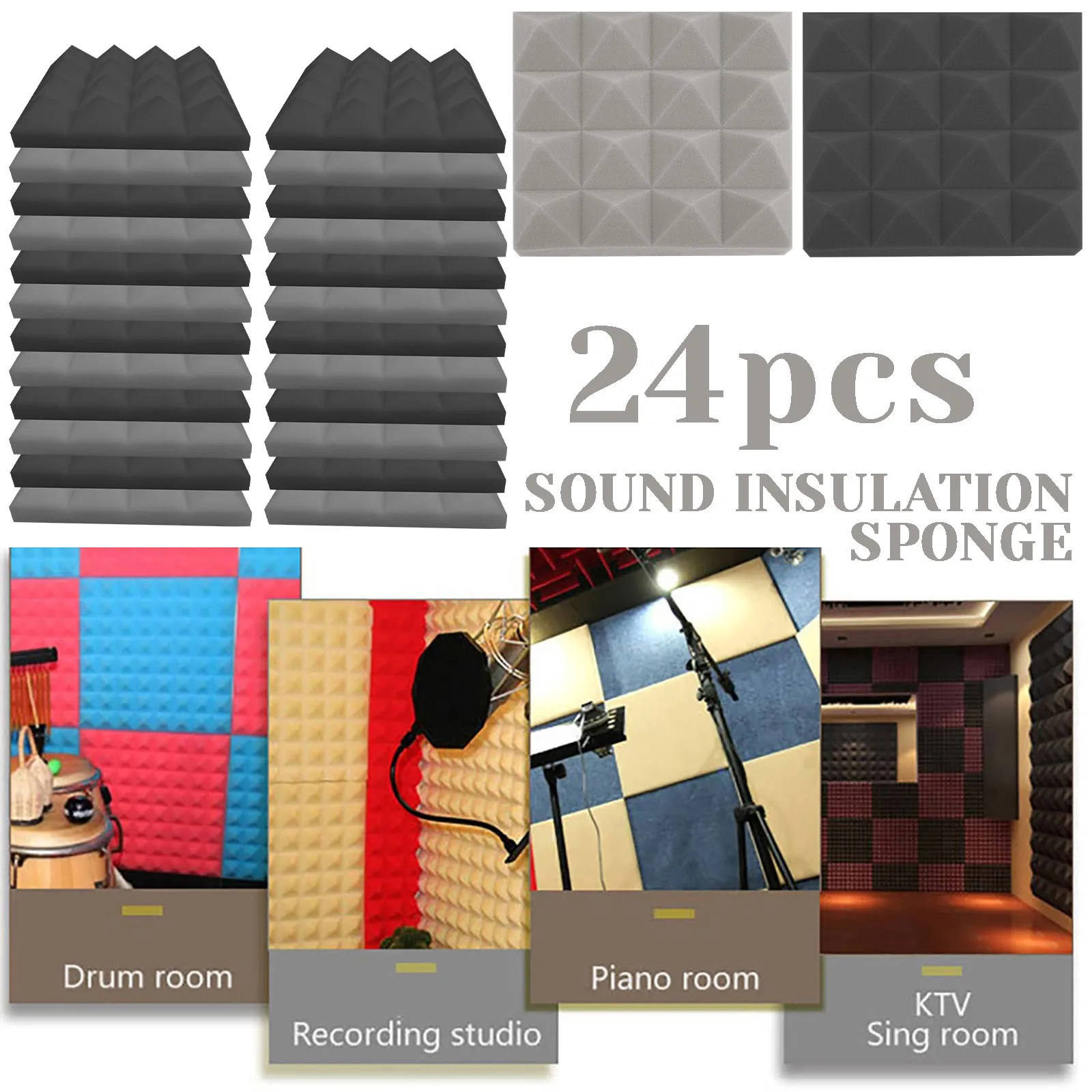 24pcs Acoustic Foam Stop Absorption Sponge Studio Ktv Soundproof 3d Wallpaper Home Decor Waterproof And Noise Proof | Дом и сад