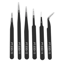 6pcs anti static esd stainless steel tweezers maintenance tools industrial precision curved straight repair tools