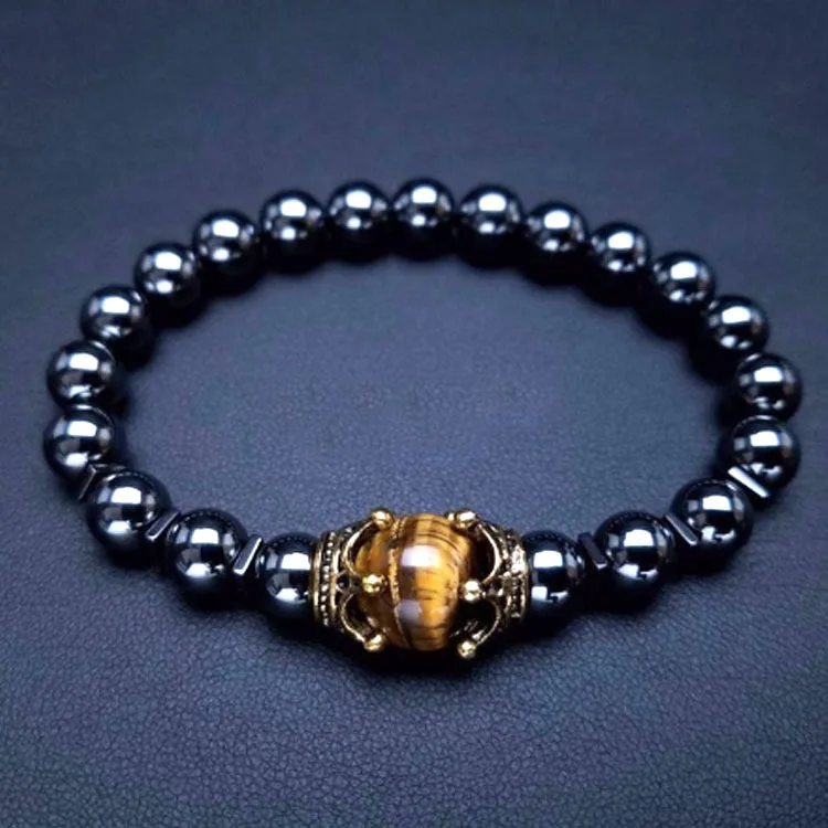 

Vintage Crown Charm Bracelet for Men Fashion Luxury Natural Tiger Eye Stone Bead Bracelets Jewelry High Quality
