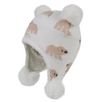 connectyle toddler infant baby boys girls cotton cute cartoon bear skull cap fleece lined fall winter hats with earflap cap