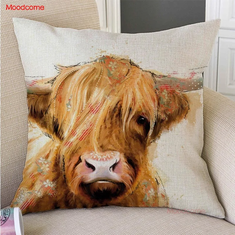 Акварельные брызги искусство Шотландия Гора корова яка длинные волосы крупного