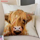 Акварельные брызги искусство Шотландия Гора корова яка длинные волосы крупного рогатого скота диванная Подушка Чехол хлопчатобумажная льняная наволочка домашний декор