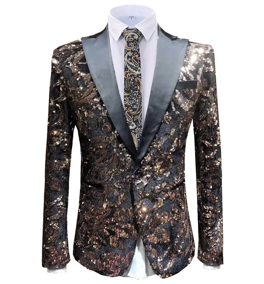 

2020 Fashion Mens Color Sequin Blazer Peak Notch Lapel Tuxedo Tailcoat Best Man Suit Jscket For Wedding Party Groom Host 1 Piece