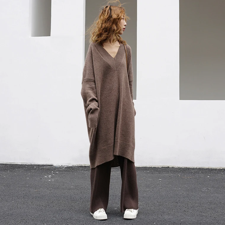 

Oversized Women Sweaters Autumn Winter 2021 Fashion Pullovers Long Sleeve V Neck Casual Knitted Jumpers Tops Knitwear Mujer